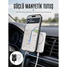 Kablosuz Şarj Aleti Magsafe Araç Içi Manyetik Şarj 15w Apple iOS Uyumlu Yeni Nesil Beyaz