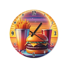 Hamburger Patates Ve İçecek Tasarım Duvar Saati Çok Renkli