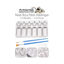 Dikdörtgen Metal Palet 1 Adet Metal Boya Paleti 12 Hazneli 11x23 Cm Paslanmaz Resim Boyama Paleti Fırça Hediyeli