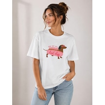 Bozzbozzcollection Kalpli Sosis Köpek Baskılı Beyaz Tişört Kadın