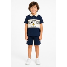 Eray Alp Kids Erkek Çocuk Mavi Polo Yaka New York Tişört Yazlık Günlük Model