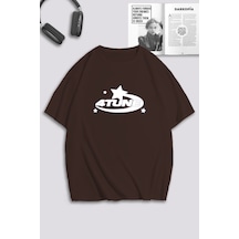 Unisex Kadın Erkek 4tune Baskılı Özel Tasarım Oversize T-shirt Kahverengi Mck0165 Kahverengi