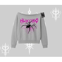 Beyaz Kayık Yaka Sweatshirt Autumn Spider Gri