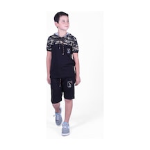 Fyk Kids Kamuflaj Desenli Kaprili Sweatshirtlü Erkek Çocuk Alt Üst Takım Haki Yeşil