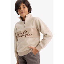 Defacto Erkek Çocuk Yarım Fermuarlı Baskılı Polar Sweatshirt G4944a825aubg117 Bej-bg117