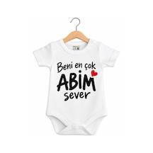 Babylimon Beni En Çok Abim Sever Yazılı Baskılı Bebek Zıbını Beyaz - 936718056 Beyaz