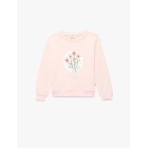 Koton Nakış Detaylı Uzun Kollu Bisiklet Yaka Sweatshirt Pembe 6skg10355ak Gül