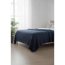 Liva Yumuşak Örgü Battaniye Düz Çift Kişilik 200x220 Cm İndigo Akrilik Yatak Örtüsü Dekoratif Şal Indigo