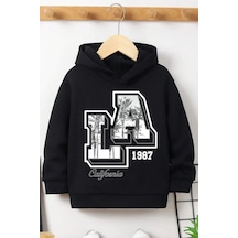 Los Angles Baskılı Erkek - Kız Çocuk Rahat Kalıp Sweatshirt Siyah