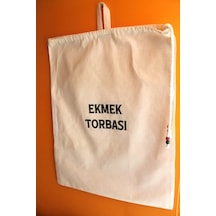 Büyük Boy Dekoratif Boncuklu Büzgülü Askılı Keten Ekmek Torbası