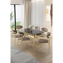 Canisa Olya Serisi 90x168 Lak Panel Sonata Masa Takımı Gold Ayaklı 6 Cappucino Sandalye Sonata Masa Cappucino Sandalye