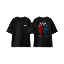 Thewert Heat Tasarım Sırt Baskılı Pamuk Siyah Oversize T-shirt