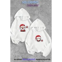 Nevermind Sevgili Çift Kombin Noel Baba Ve Noel Kız Yılbaşı Özel Kapüşonlu Beyaz