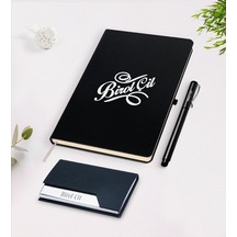 Kişiye Özel Isimli Siyah Defter Kalem Kartvizitlik Hediye Seti-5