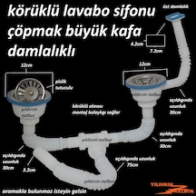Çöpmak Körüklü Sifon Üstten Damlalıklı Çiftli Büyük Kafa Evye Sif