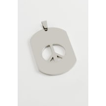 Barış - 518 - İşareti Çelik Kolye Ucu 3x5 Cm - Nazblsmm - Gümüş Rengi