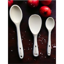 Sert Uçlu Isıya Dayanıklı Silikon Kaşık Seti, 28 Cm-22 Cm-20 Cm, Krem