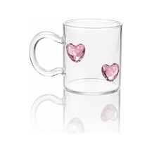 3d Pembe Kristal Kalp Figürlü Şeffaf Cam Kupa Romantik Kalp Kulplu Dekoratif Bardak çok renkli