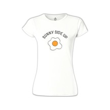 Sunny Side Up - Egg Only Beyaz Kadın Tshirt 001
