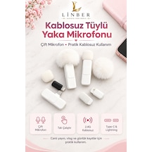 Kablosuz Tüylü Beyaz Yaka Mikrofonu Type-c Ve İos Girişli 2 Li Set Bluetooth 5.0