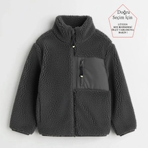 Smalltouch Unisex Çocuk Yumuşak Dokulu Astarlı Fermuarlı Cepli Peluş Hırka Füme