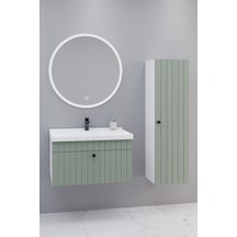 Alice 80 Cm Banyo Dolabı Orz Led Aynalı Yeşil - Boy Dolap Dahil Yeşil