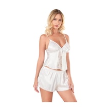 İkikareshop Ekru Saten Babydoll Şort Takımı Çok Renkli