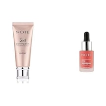 3 İn 1 Glowing Skin Tinted Işıltılı 50 Spf Krem & Drop Highlighter 01 Likit Aydınlatıcı Makyaj Seti