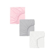 3 Adet 40x80 Cm Anne Yanı Lastikli Penye Kumaş Bebek Çarşafı-pembe-gri