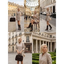 Luxury Collectrion Italyan Kesim Kruvaze Ceket - Etek Takım - Bej - S - St01127-bej-s