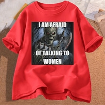 Flood Of Style Ben Kadın T-shirt Erkek Pamuk Kısa Kollu Tees İle Konuşmaktan Korkuyorum Komik Sert İskelet M Kırmızı