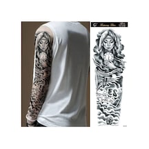 Kolu Kaplayan Büyük Boy Geçici Dövme - Ağlayan Rahibe Ve Mum Figürlü Su Geçirmez Tattoo Sticker