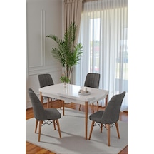 70x110 Cm Mutfak Masası Takımı 4 Kişilik Sabit Masa Sandalye Takımı Beyaz Masa - Antrasit Çok Renkli