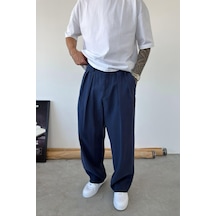 Lacivert Pileli Modal Kumaş Baggy Pantolon Lacivert Lacivert Pileli Modal Kumaş Baggy Pantolon Lacivert