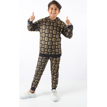 Triliya Dijital Baskılı Kapşonlu Mevsimlik Eşofman Takımı Lüks Tasarım, 4-12 Yaş 001 Çok Renkli