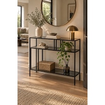 Teknor Siyah Çerçeveli Füme Camlı Modern Salon Konsolu Dresuar