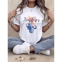 Blue Berrıes Baskılı Oversize Kompak T-shirt Beyaz