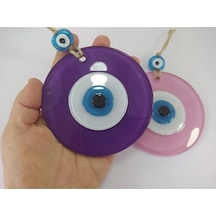 Ikili Set Opak Toz Pembe Ve Mor Nazar Boncuğu 10 Cm El Yapımı Cam