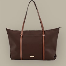 Lovelystore Çift Saplı Paraşüt Kumaş Büyük Boy Shopper Çanta Üniversite Ofis Anne Bebek Omuz Çantası 47x30x15 Acı Kahverengi