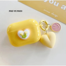 Apple Airpods Pro 2. Nesil Sevimli Karışık Figürlü Silikon Kılıf Sarı