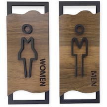 CajuArt Ahşap Desenli Modern Erkek Kadın WC Tuvalet Yönlendirme Levhası Ofis İş Duvar Dekor