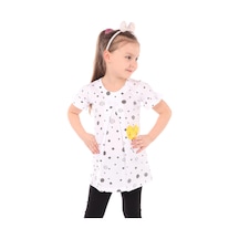 Toontoy Kız Çocuk Baskılı Regular Fit Bisiklet Yaka Kısa Kollu Fırfırlı Elbise - A Pileli Beyaz
