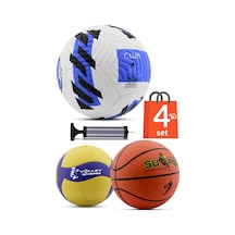 4'LÜ SET Basketbol Voleybol Sert Zemin Futbol Topu Top Şişirme Pompası Seti Mavi-018 Çok Renkli