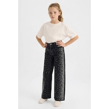 Defacto %100 Pamuk Yılbaşı Temalı Düz Paça Taşlı Jean Pantolon Kız Çocuk G6494a825wnbk27 Siyah-bk27