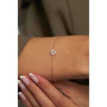 Zirkon Taşlı Rose Tektaş Anturaj Minimal Gümüş Bileklik