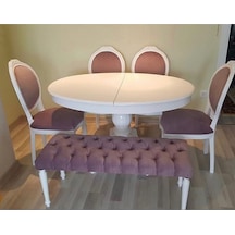 Masifart  120 cm Yuvarlak Baba Ayak Masa 4 Sandalye ve Puf Takımı