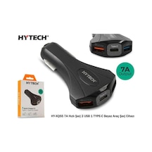 Hytech Hy-Xq55 Type-C + Çift Usb Çıkışlı Çakmak Şarj 7A Siyah