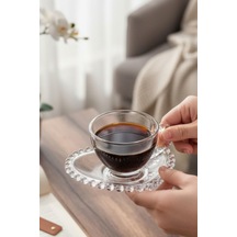 Kalp Detaylı Cam Çay Fincanı, Kahve Takımı 200ml Diğer