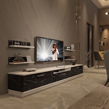 Decoraktiv Trendstyle 270r Mdf Tv Ünitesi Tv Sehpası Beyaz - Siyah Mermer