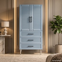 Mykonos Çok Amaçlı Dolap 60 Cm 2 Kapak 3 Çekmece Soft Denim Mavi - Çok Amaçlı Erzak Dolabı Bej